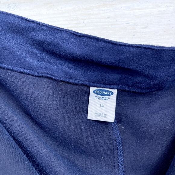 Old Navy Faux Suede Snap Button Front Skirt Blue High Waist A Line Womens 14 - Picture 4 of 5